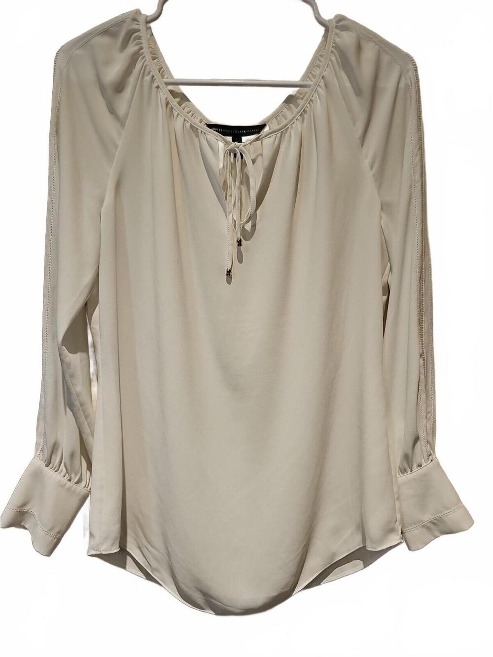 White House Black Market KeyholeTie Front Pretty sleeves Top Blouse Shirt Size 4